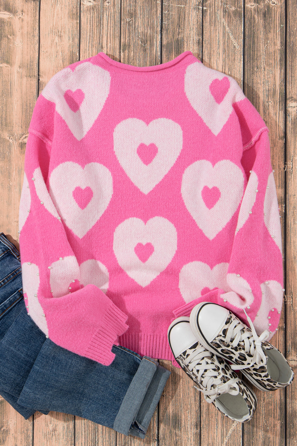 Pearl Design in Heart Sweater - Eolante Clothing