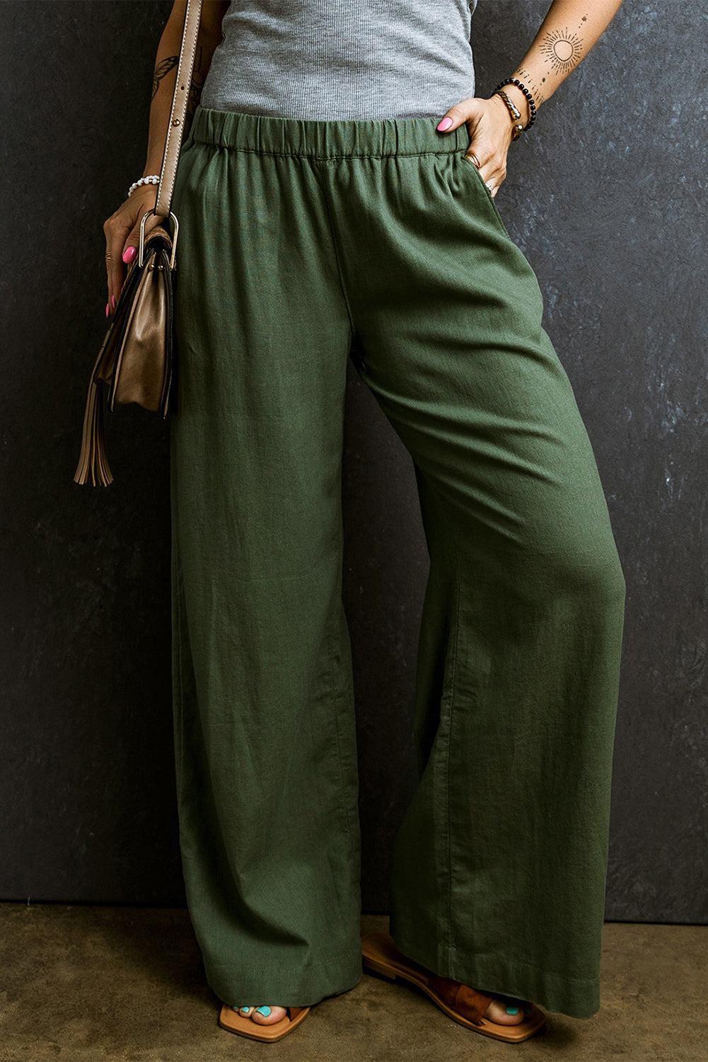 Elastic Waist Wide Leg Pants - Eolante Clothing