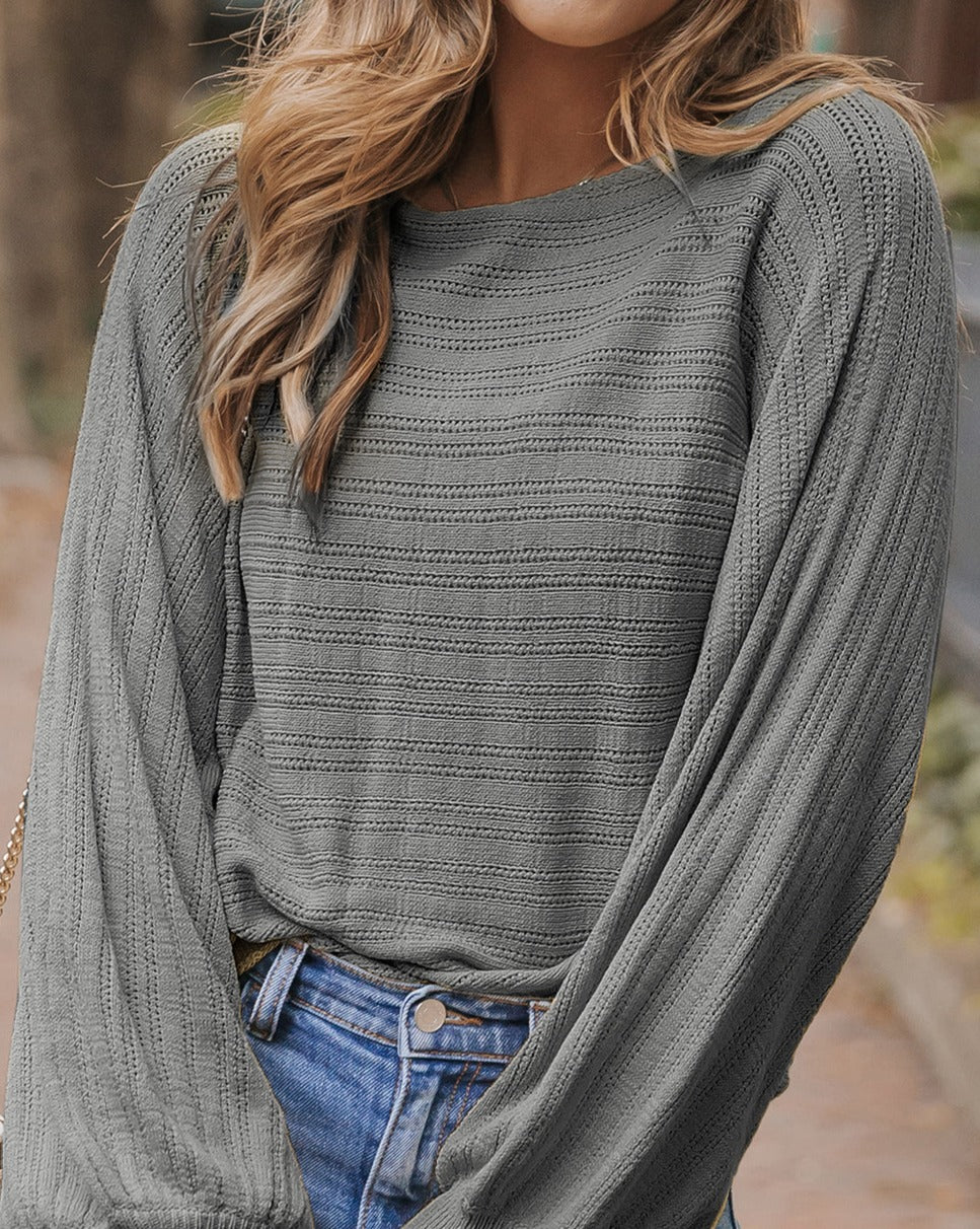 Knit Eyelets Textured Sweater - Eolante Clothing