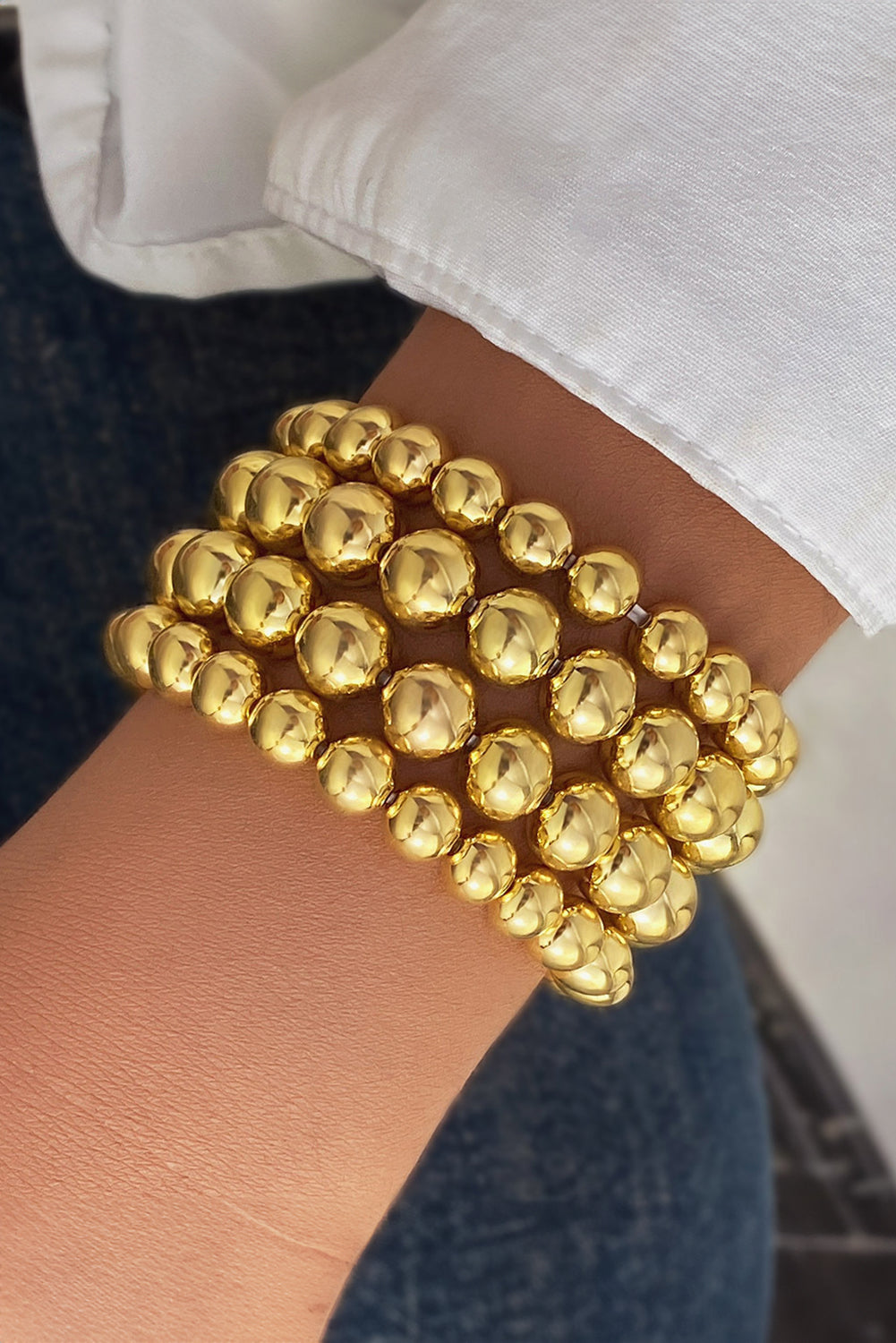 Gold Beaded Bracelet, Elegant Elastic Design - Eolante Clothing