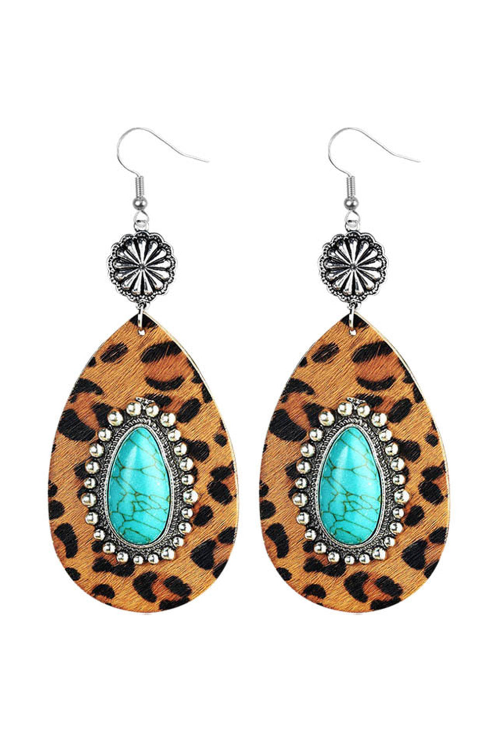 Inlay Drop Earrings, Leopard Turquoise Pattern Design - Eolante Clothing