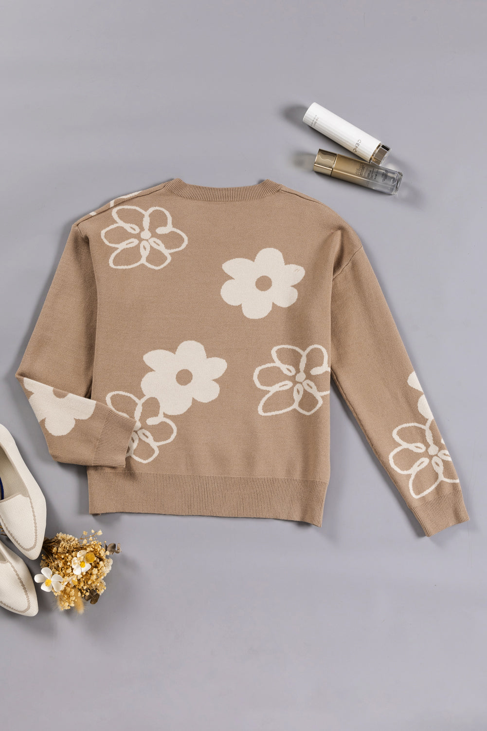 Floral Drop Shoulder Sweater - Eolante Clothing