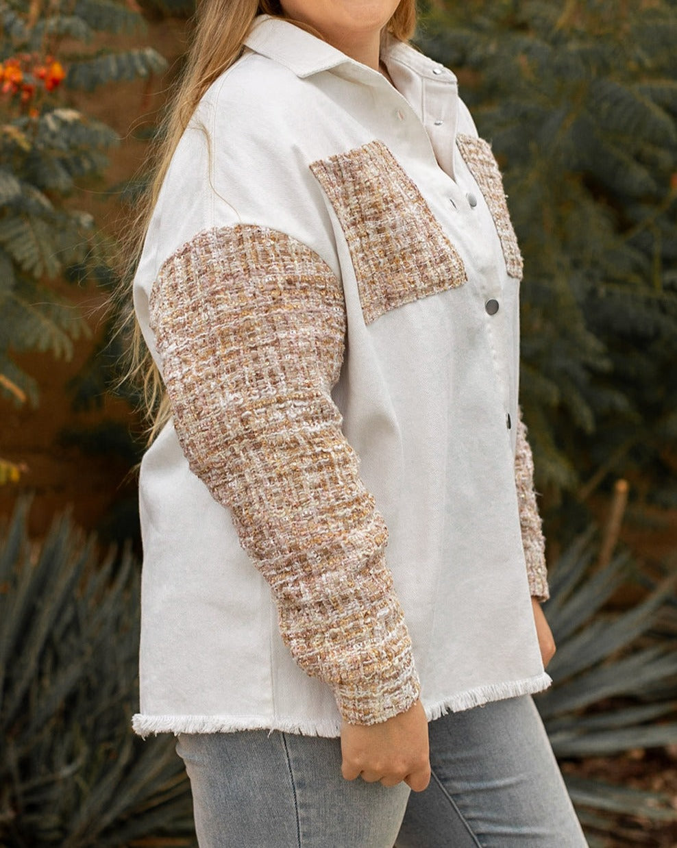 Tweed Patchwork Plus Size Jacket - Eolante Clothing