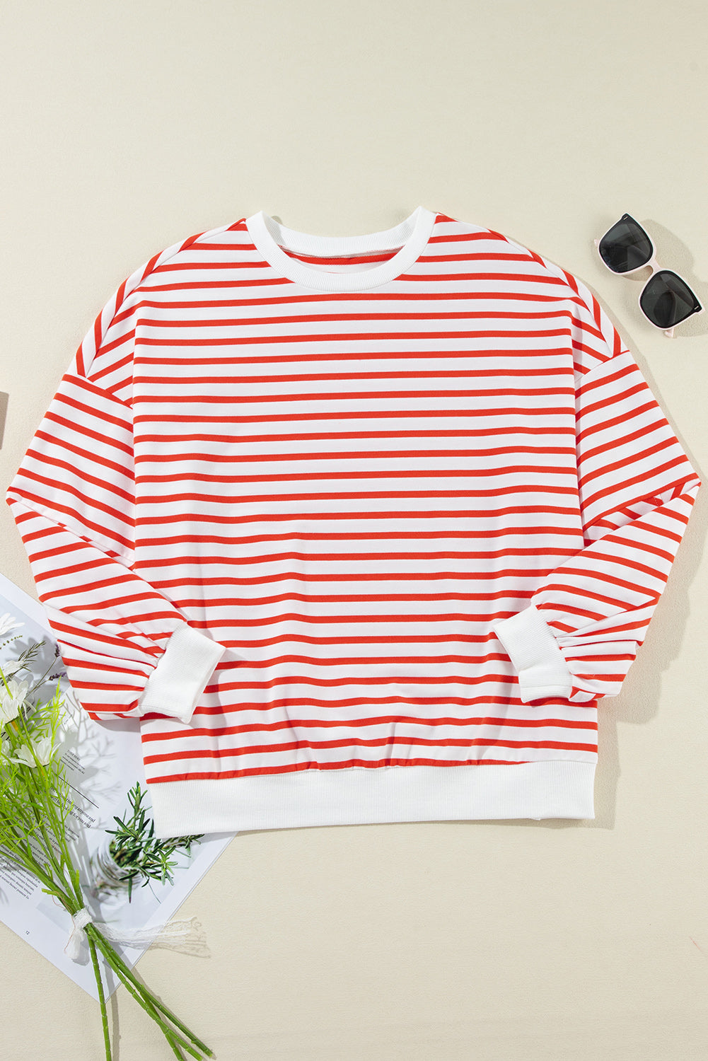 Stripe Drop Shoulder Loose Sweatshirt - Eolante Clothing