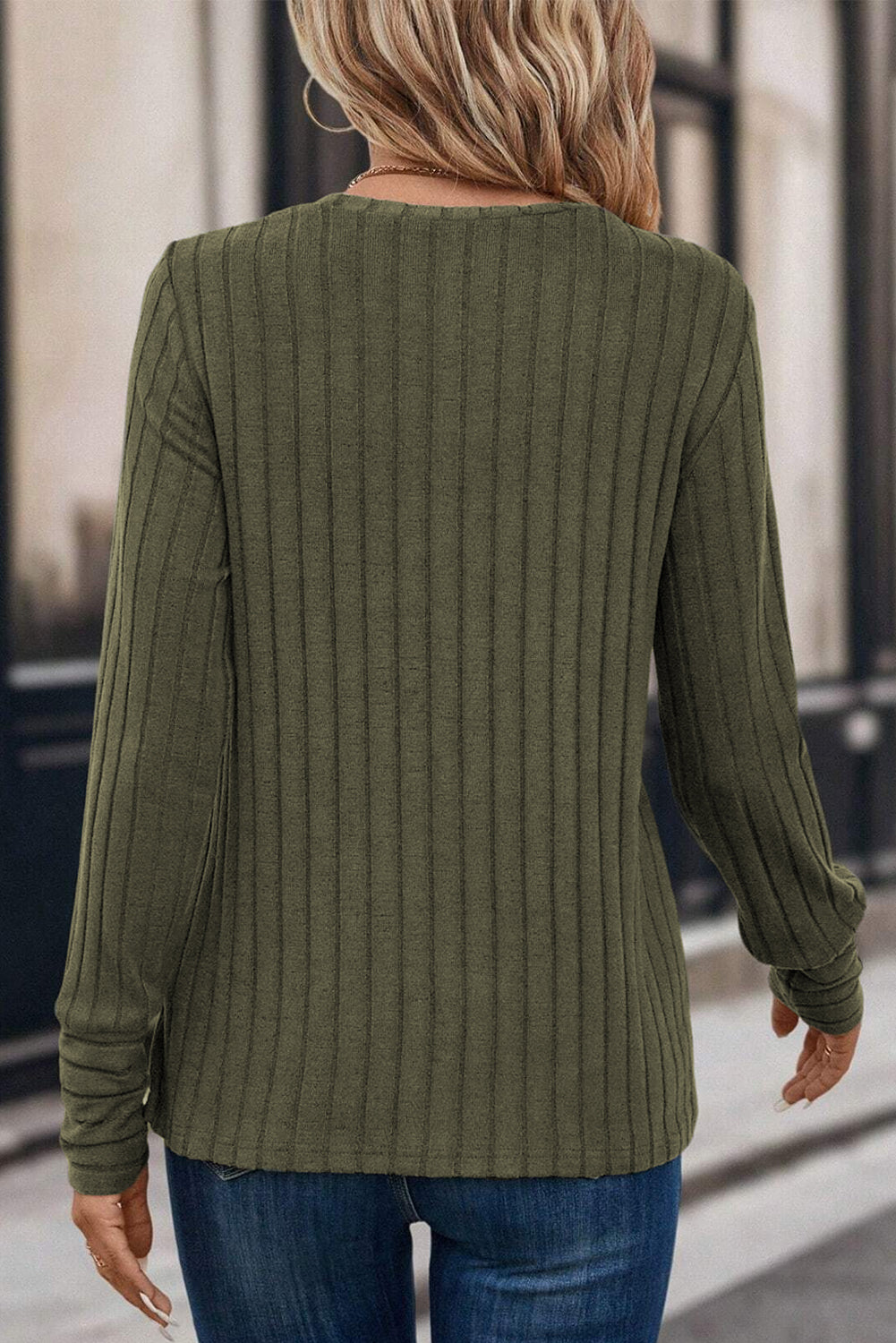 Ribbed Knit Long Sleeve Top - Eolante Clothing