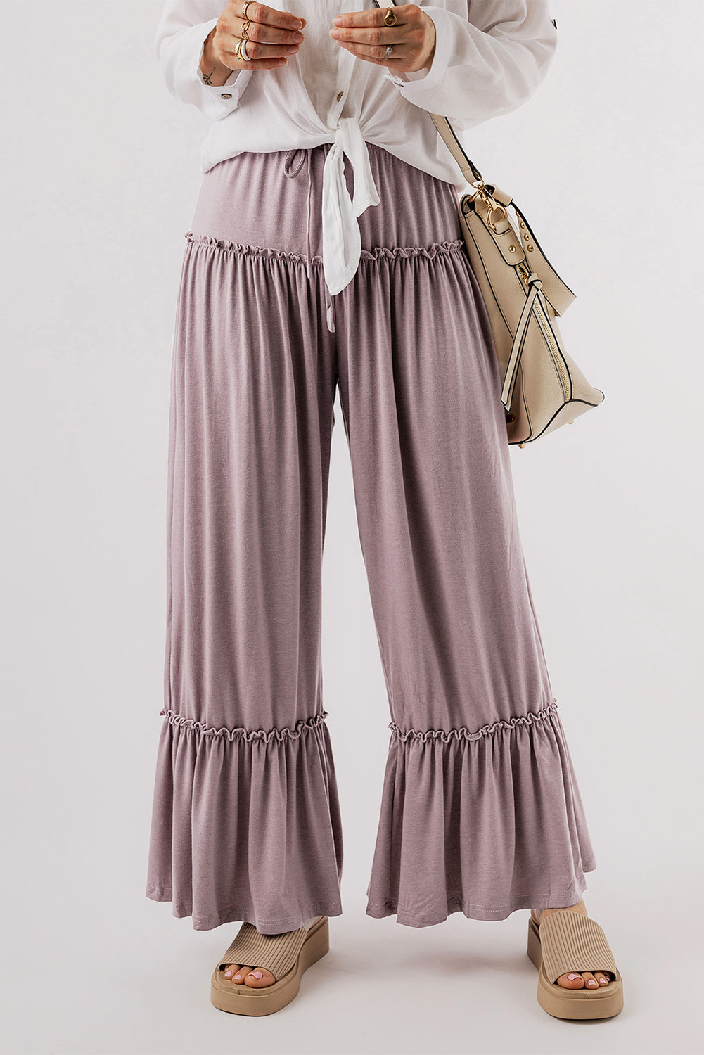 Frilled Wide Leg Pants - Eolante Clothing