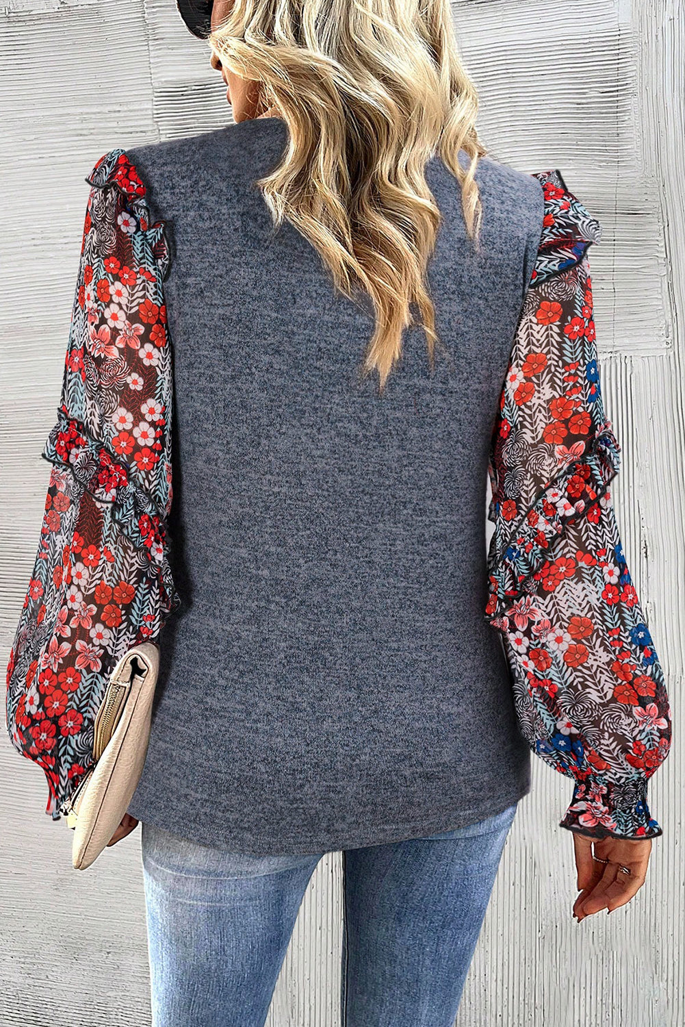 Ruffle Tiered Floral Sleeve Blouse - Eolante Clothing