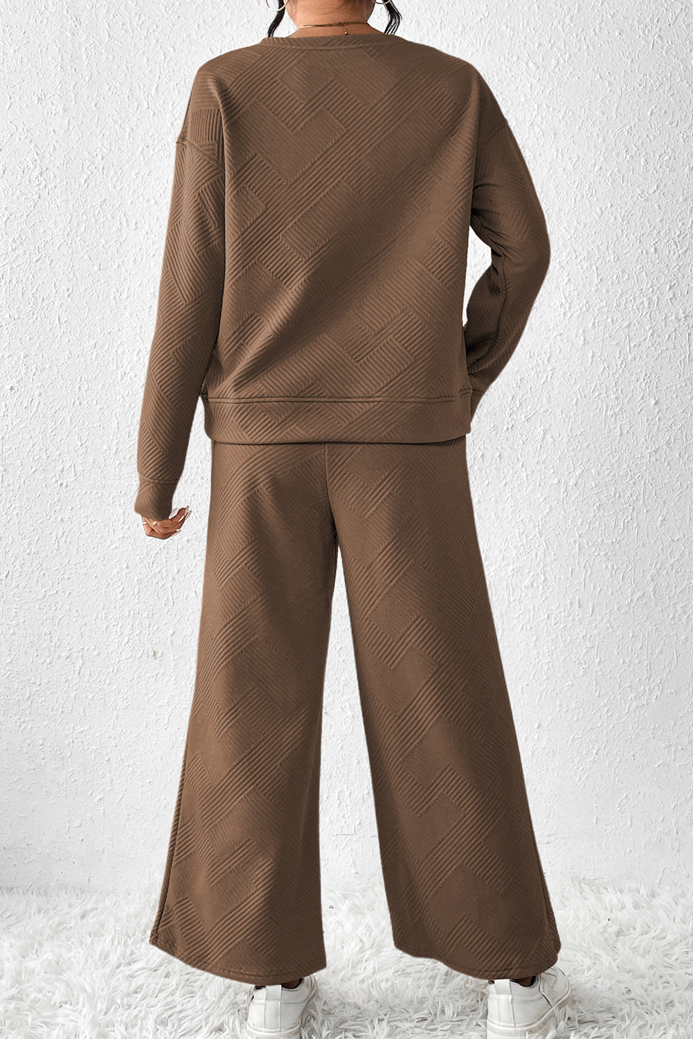 Loose Textured Top and Pants Loungewear Set - Eolante Clothing