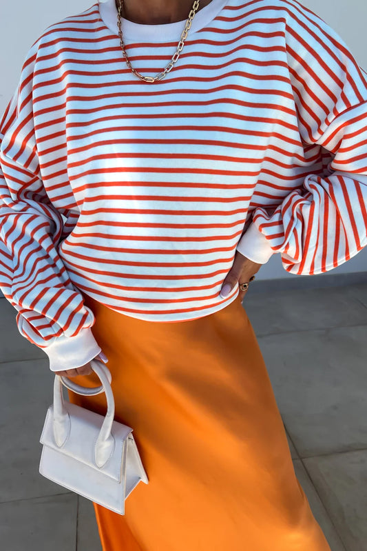 Stripe Drop Shoulder Loose Sweatshirt - Eolante Clothing