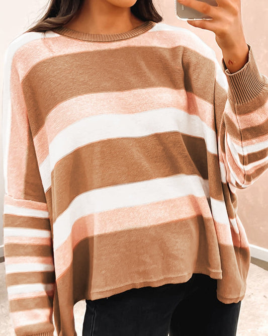 Loose Knit Striped Sweater - Eolante Clothing