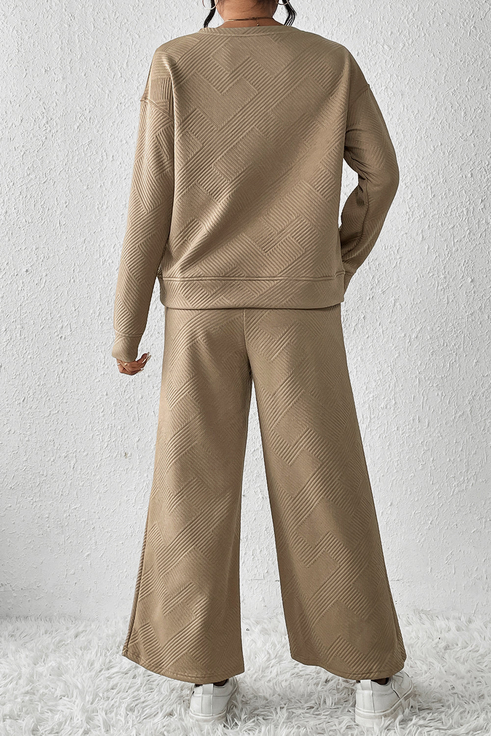 Loose Textured Top and Pants Loungewear Set - Eolante Clothing