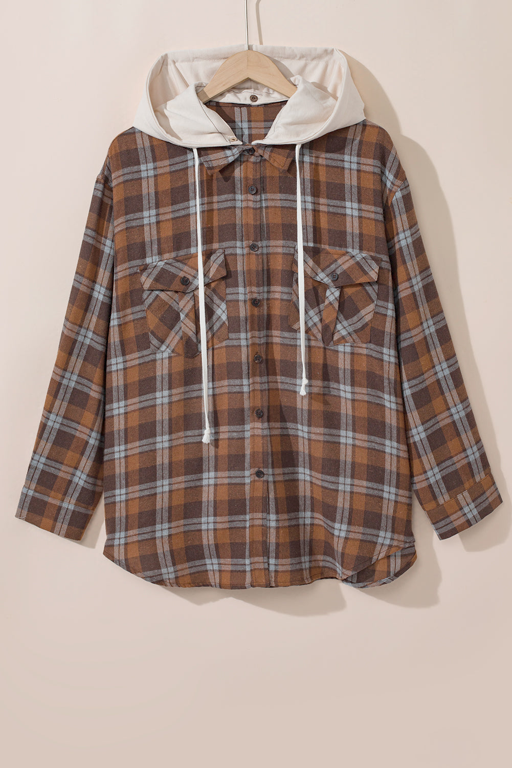 Plaid Contrast Hooded Plus Size Jacket - Eolante Clothing