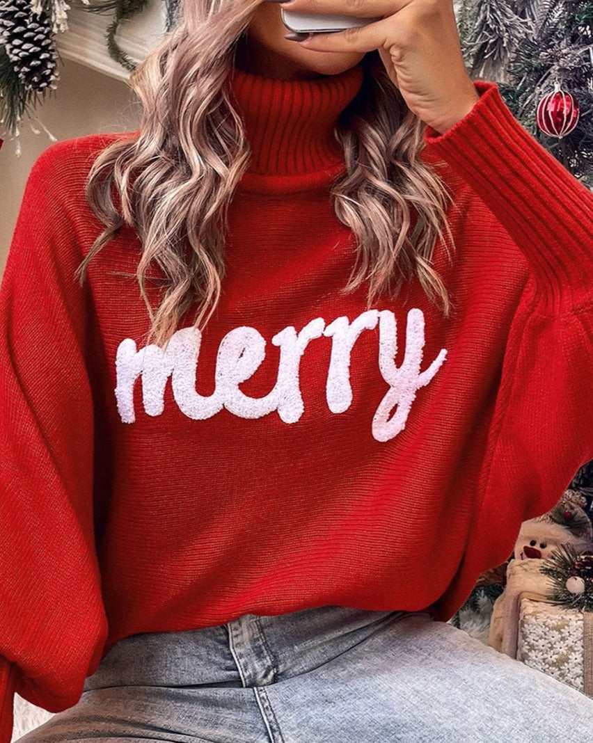 LOVE Embroidery High Neck Sweater - Eolante Clothing