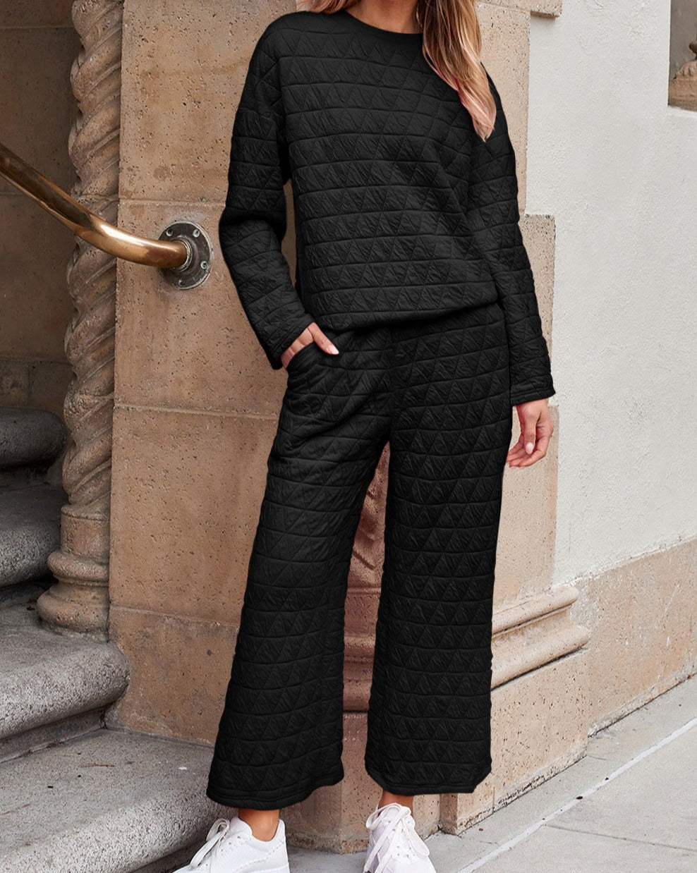 Quilted Pullover and Pants Loungewear Set - Eolante Clothing