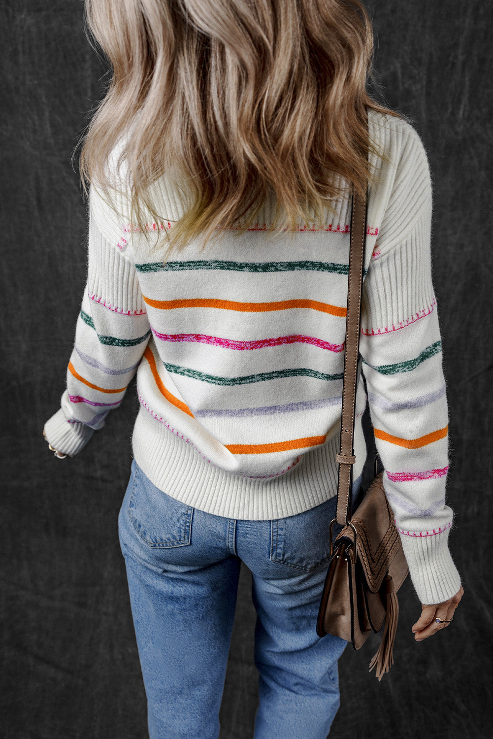 Stripe Ribbed Trim Sweater - Eolante Clothing