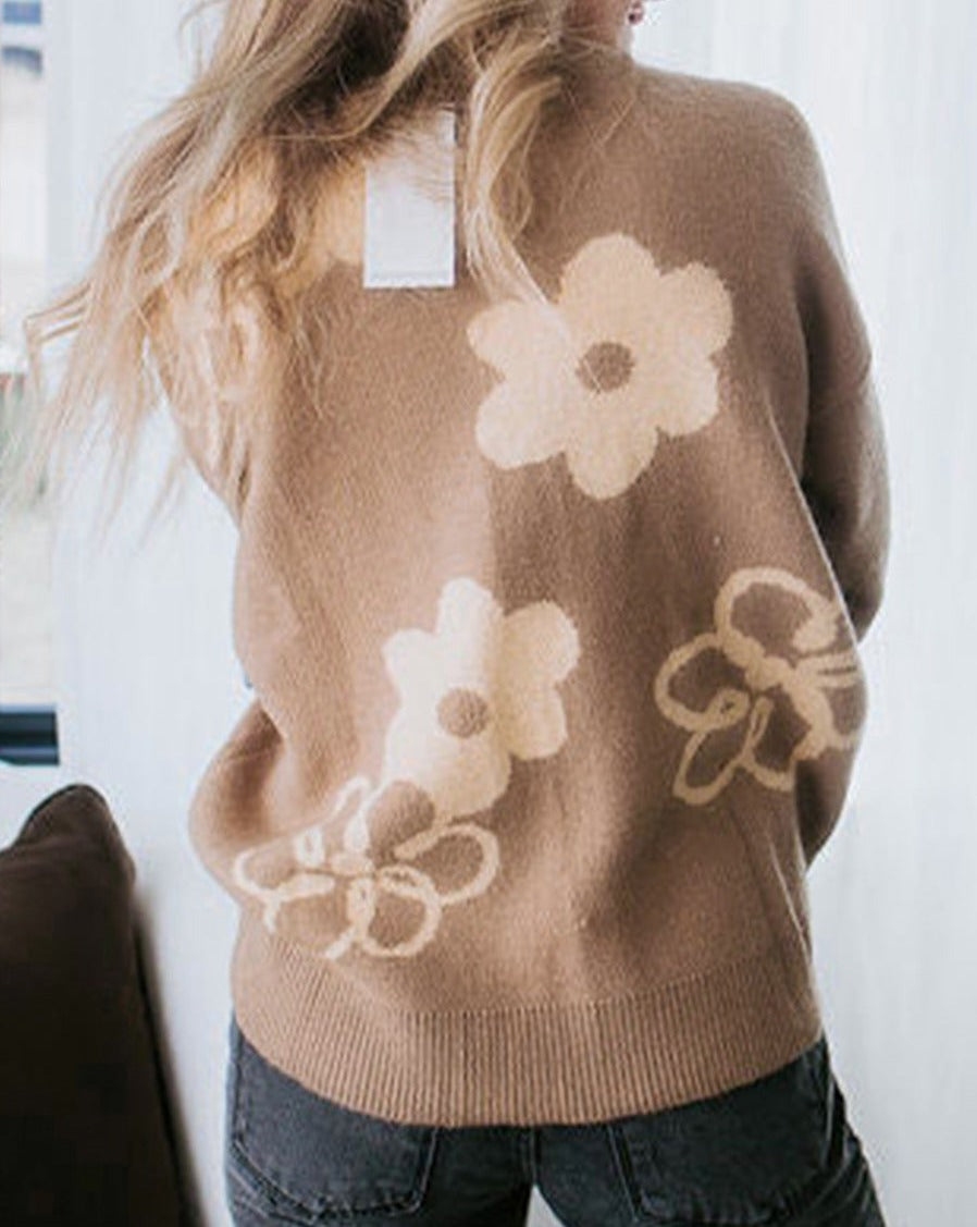 Floral Drop Shoulder Sweater - Eolante Clothing