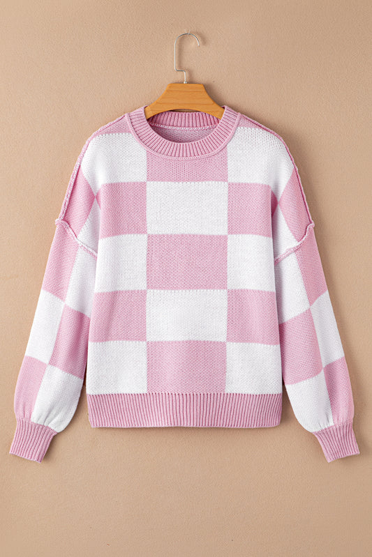 Checkered Sleeve Sweater - Eolante Clothing